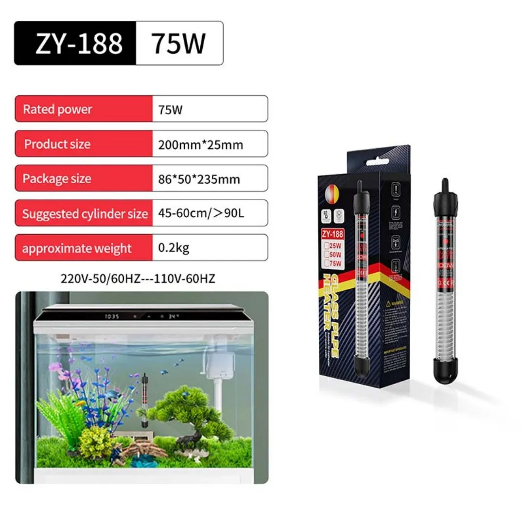 Fish tank glass pipe heater quartz thermostat submersible for aquarium fresh and sea water 100W