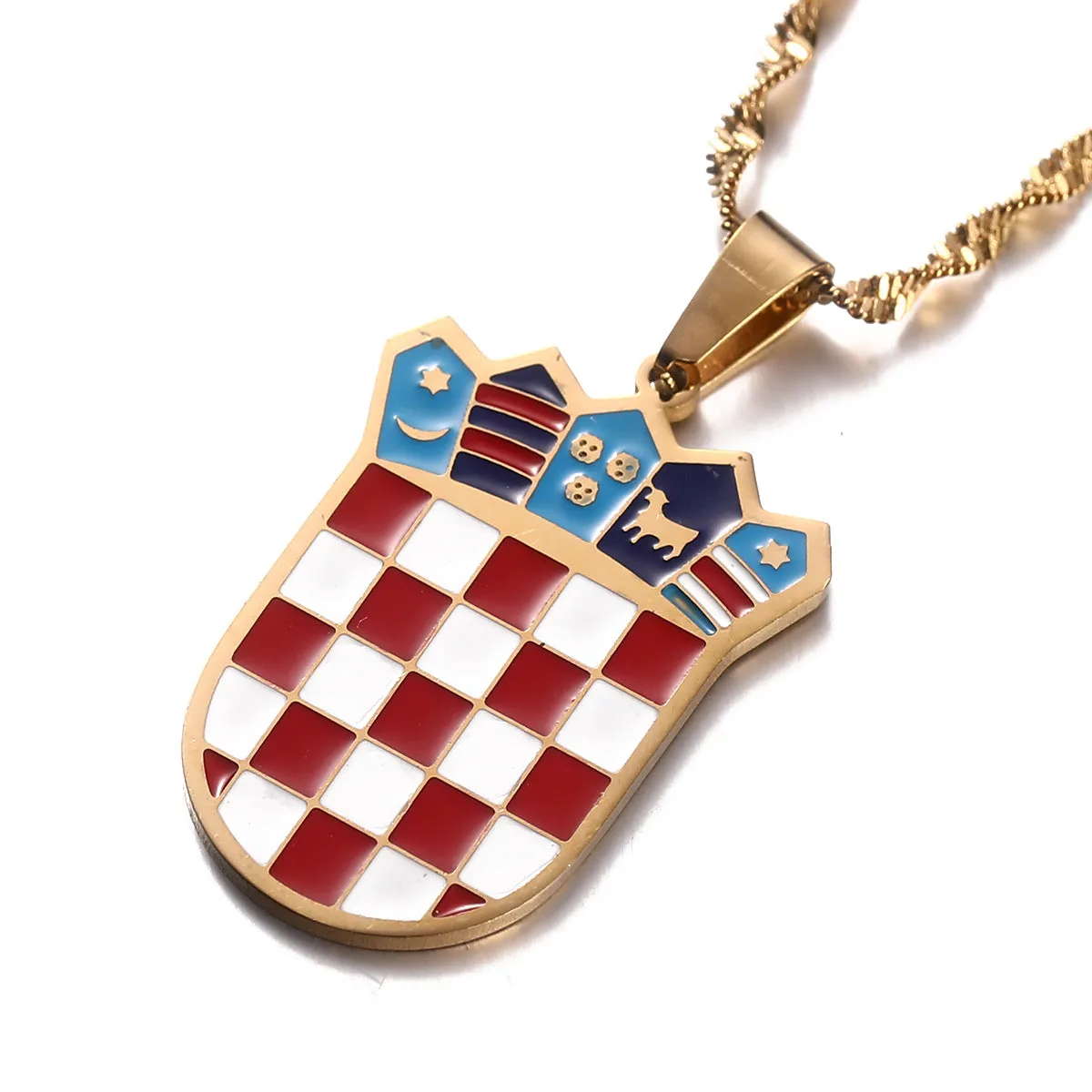 Stainless steel oil drop necklace in gold electroplated finish on white background