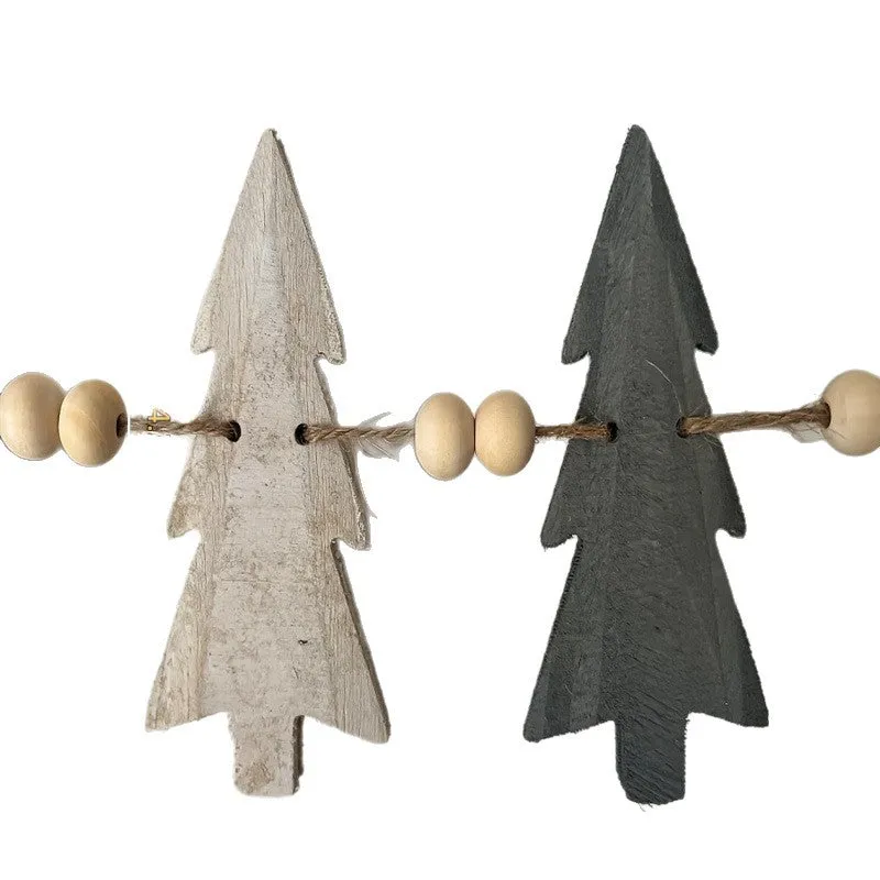 12 wooden Christmas wreath ornaments in natural colour, European style, 11x4.6x0.3cm