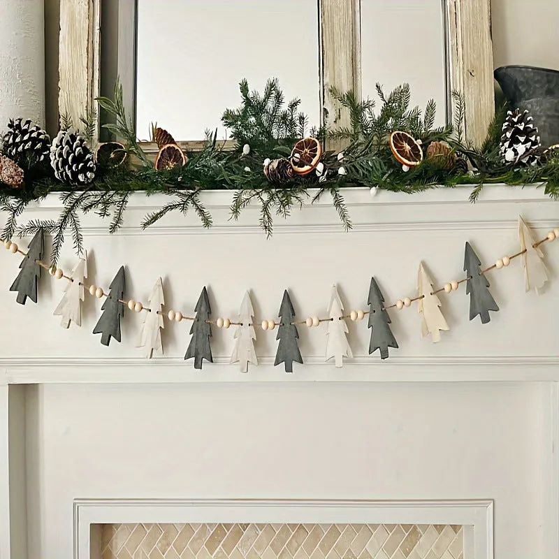 12 wooden Christmas wreath ornaments in natural colour, European style, 11x4.6x0.3cm