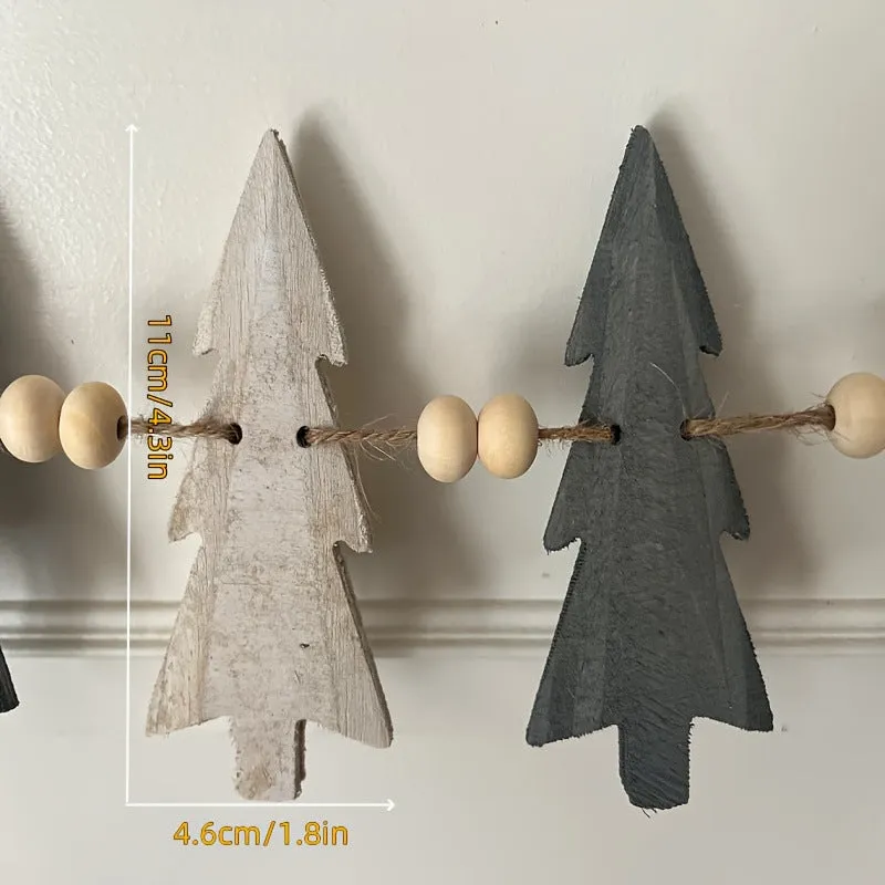 12 wooden Christmas wreath ornaments in natural colour, European style, 11x4.6x0.3cm