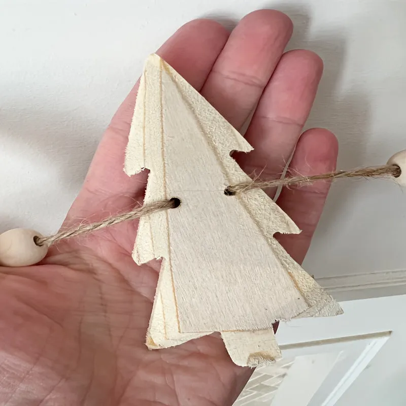 12 wooden Christmas wreath ornaments in natural colour, European style, 11x4.6x0.3cm