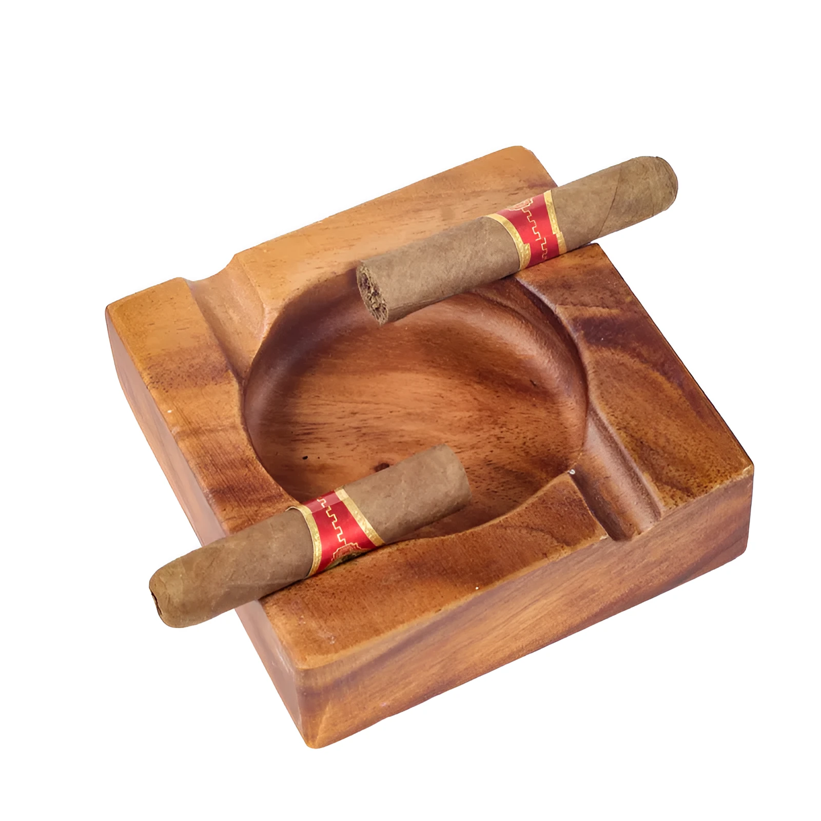 Retro walnut solid wood anti-drop ashtray on wooden table in living room