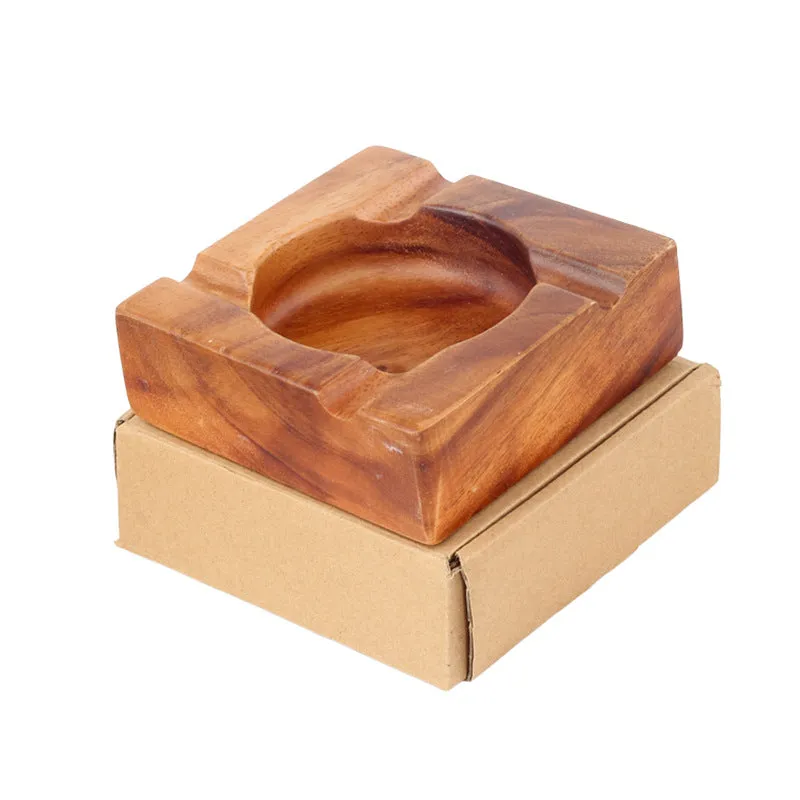 Retro walnut solid wood anti-drop ashtray on wooden table in living room