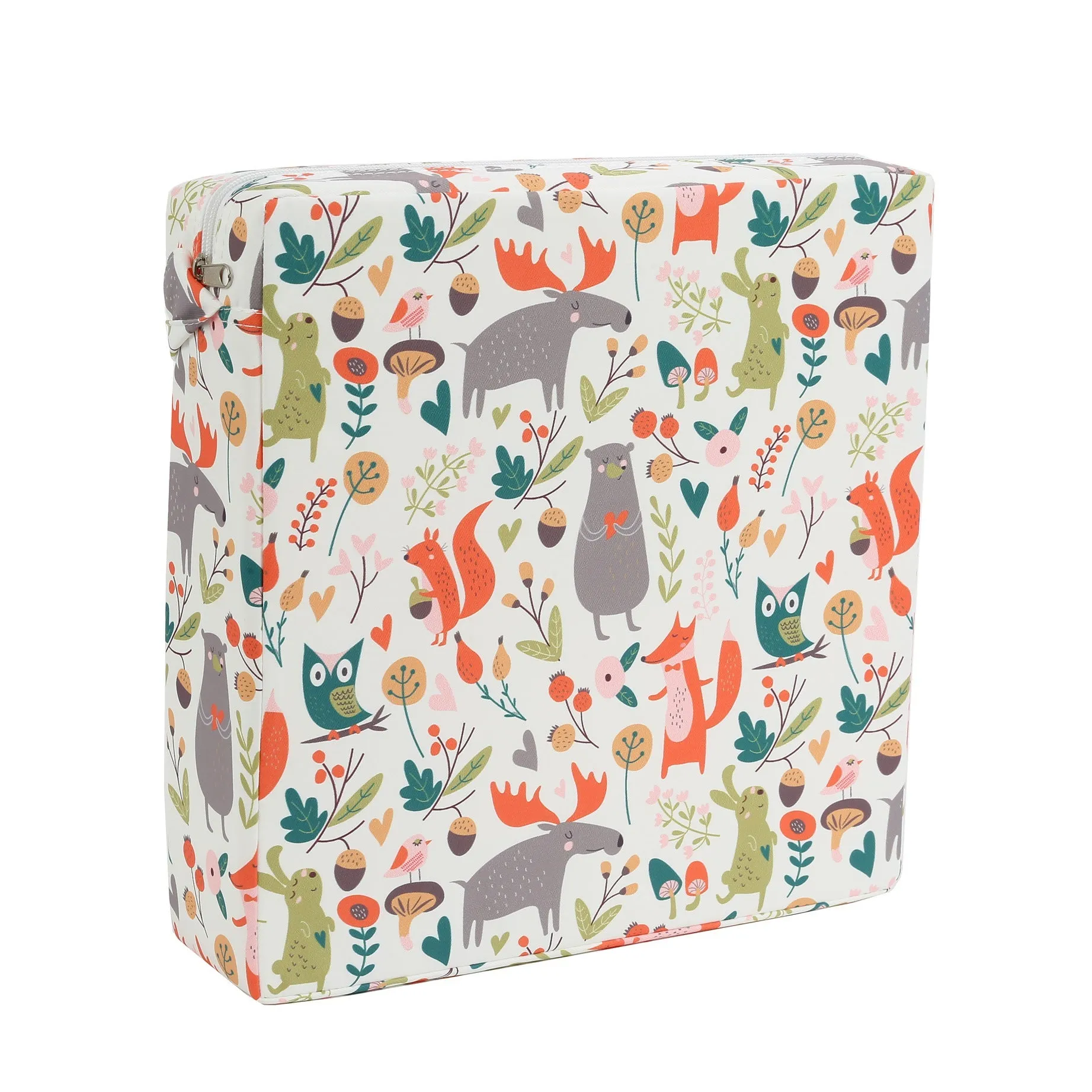Children's portable dining chair booster seat with Happy Animals dark green background and seat cushion