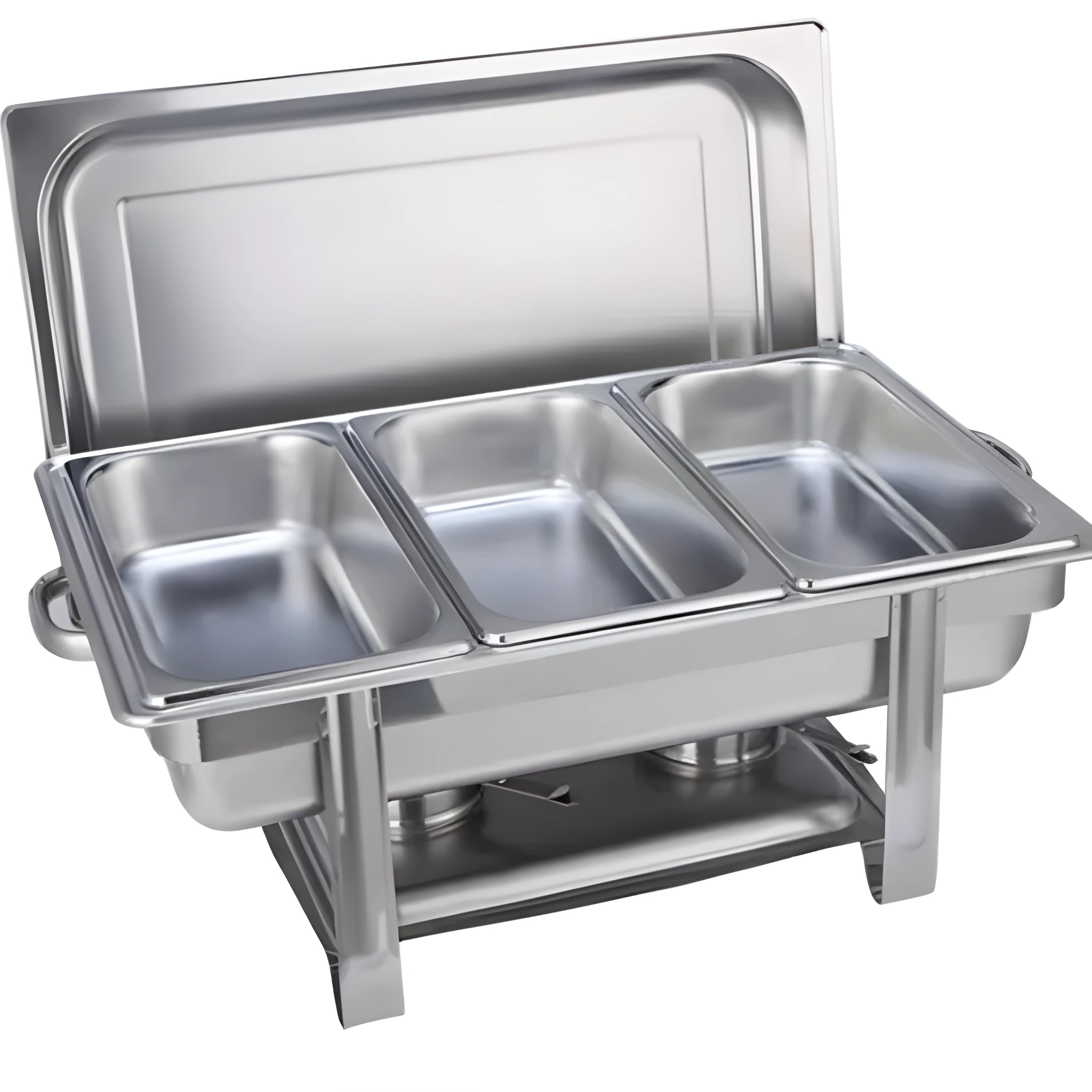 Thickened stainless steel square lidded buffet oven with three compartments for hot food serving