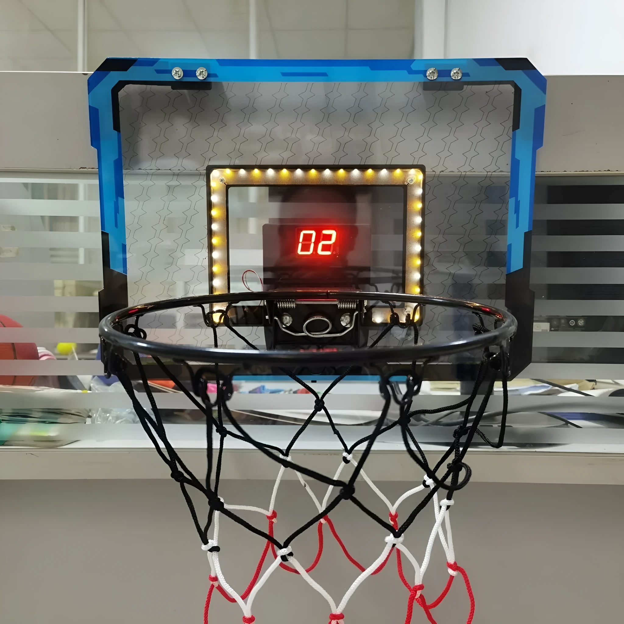 Mute Scoring Dunk outdoor folding hoop with LED backboard, red and white options, adjustable height