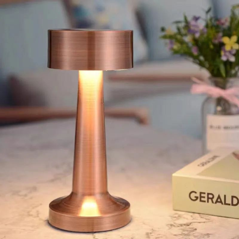 LED dumbbell creative night light with modern minimalist design in gold, silver, and red copper finishes, acrylic style