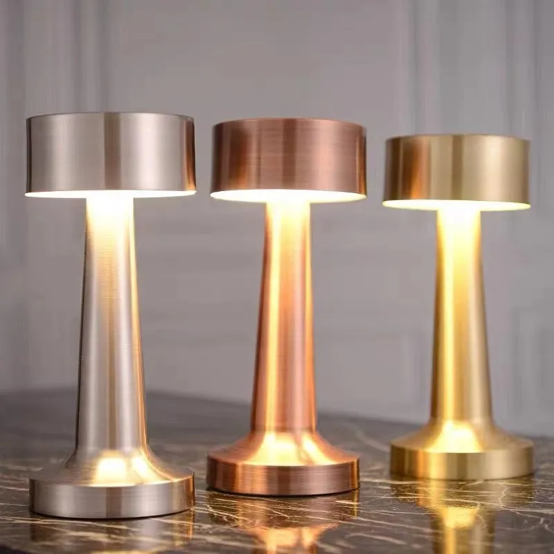 LED dumbbell creative night light with modern minimalist design in gold, silver, and red copper finishes, acrylic style