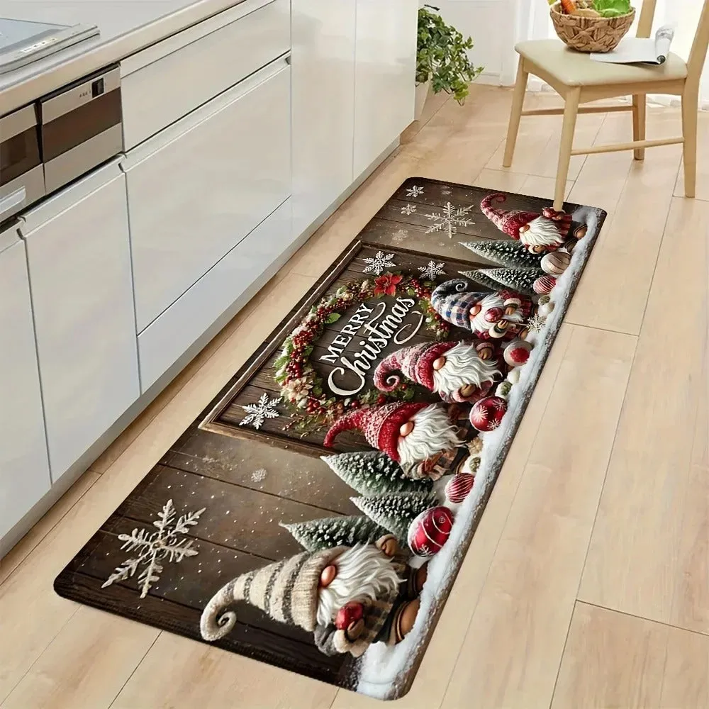 Christmas cartoon printed polyester suede anti-slip kitchen mat set with two sizes