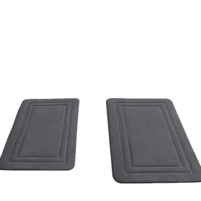 Three-piece PVC bathroom floor mat set in grey stripes - one large, one medium, one small mat for bathroom use