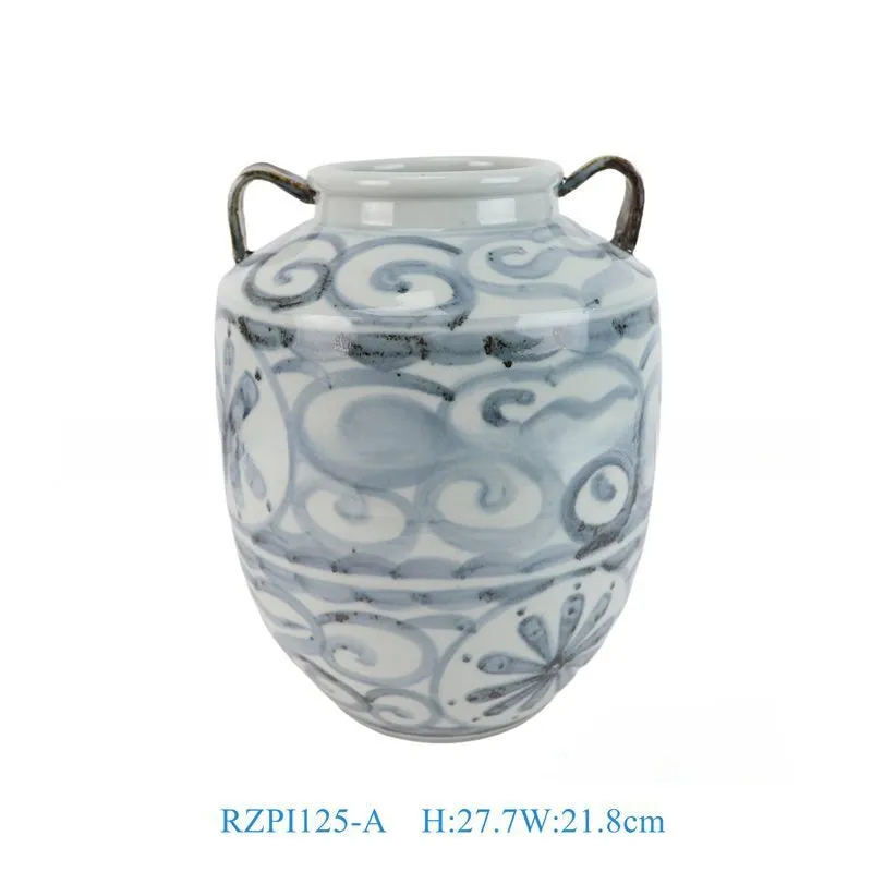 Hand-painted blue and white ceramic vase with sunflower design, available in multiple sizes