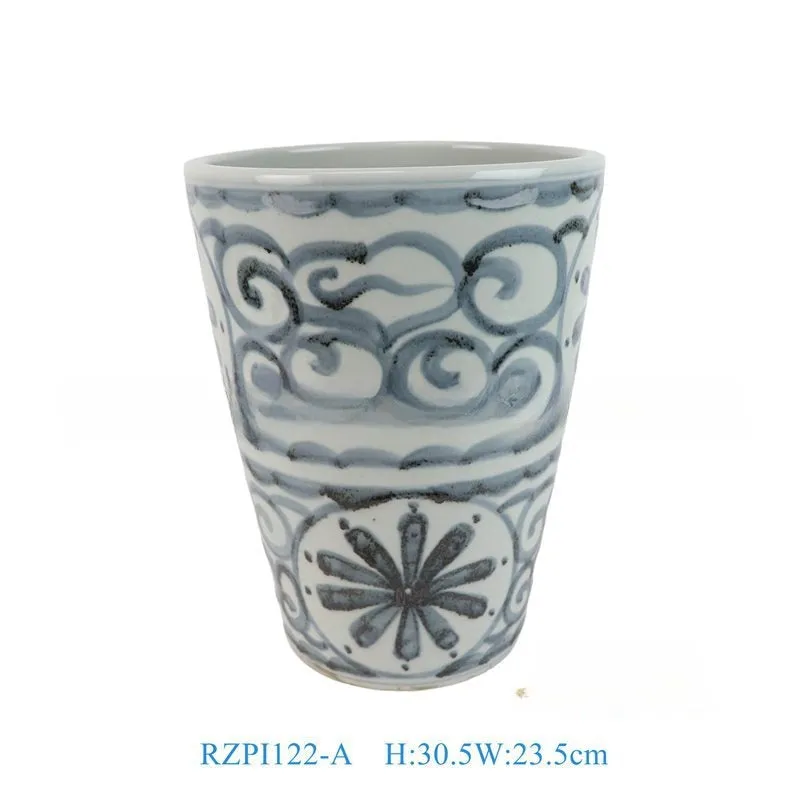 Hand-painted blue and white ceramic vase with sunflower design, available in multiple sizes