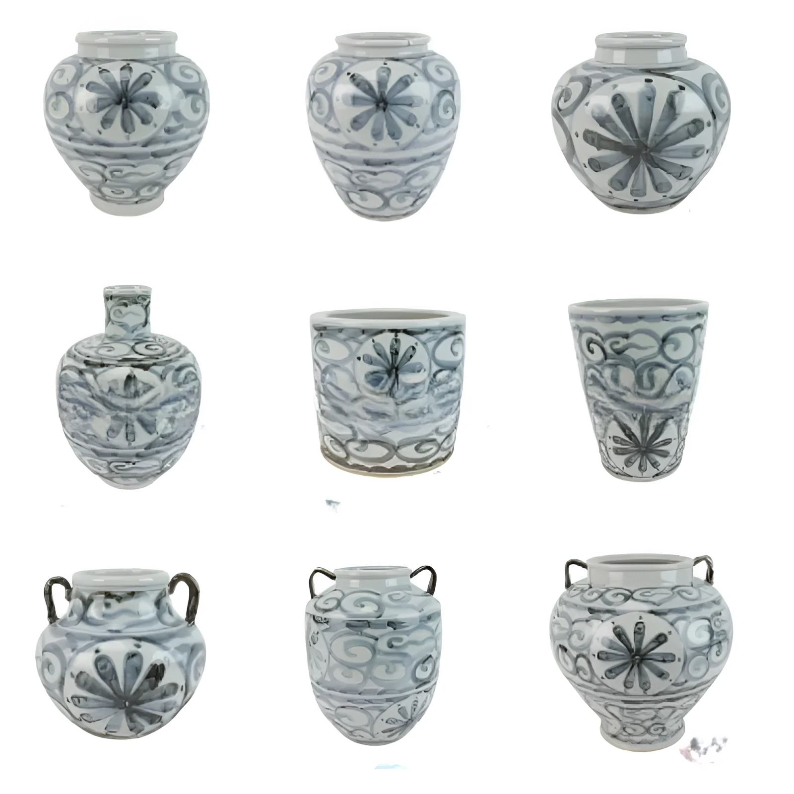 Hand-painted blue and white ceramic vase with sunflower design, available in multiple sizes