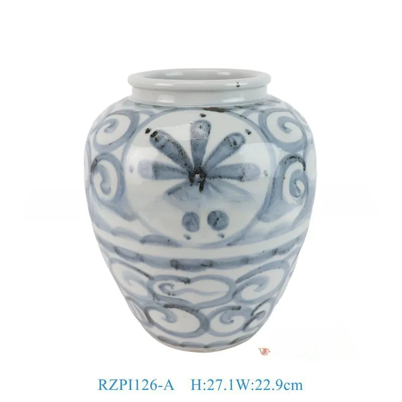 Hand-painted blue and white ceramic vase with sunflower design, available in multiple sizes