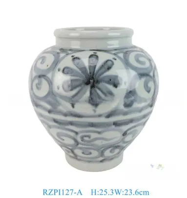 Hand-painted blue and white ceramic vase with sunflower design, available in multiple sizes