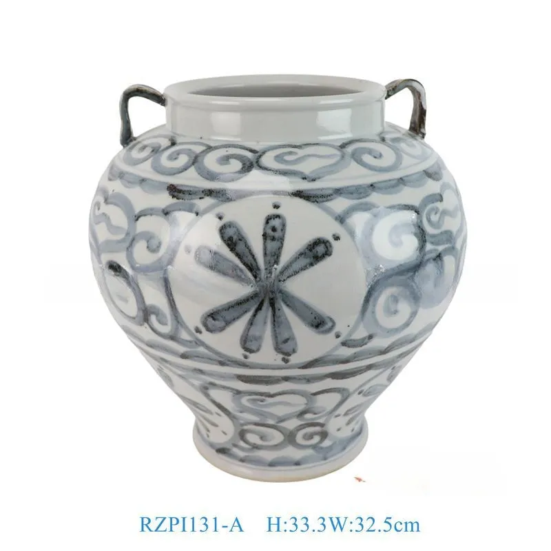 Hand-painted blue and white ceramic vase with sunflower design, available in multiple sizes