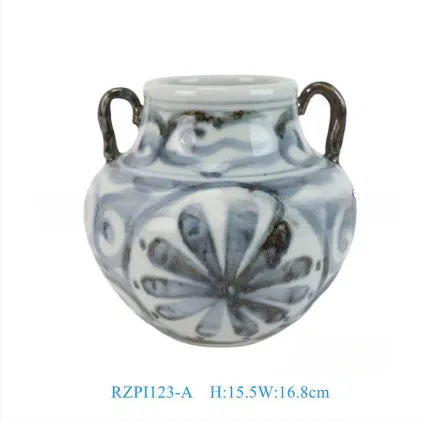 Hand-painted blue and white ceramic vase with sunflower design, available in multiple sizes