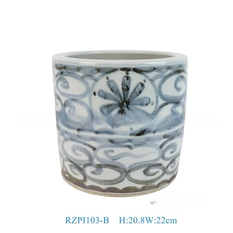 Hand-painted blue and white ceramic vase with sunflower design, available in multiple sizes