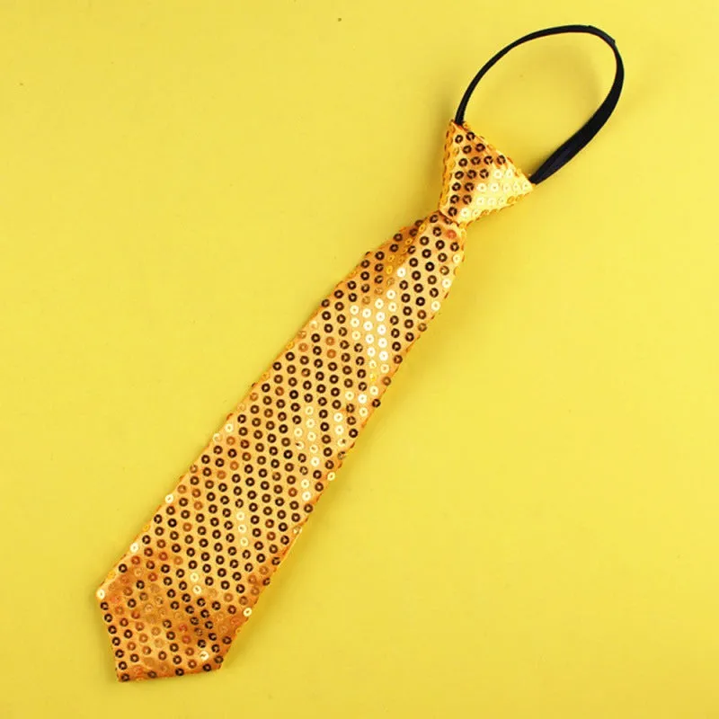 Gold sequin striped no-tie bow tie on collar for Halloween or jazz costume