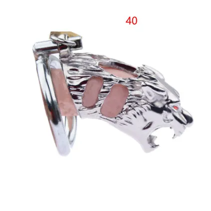 Yellow stainless steel chastity lock with tiger head hollow design, available in 40mm 45mm 50mm