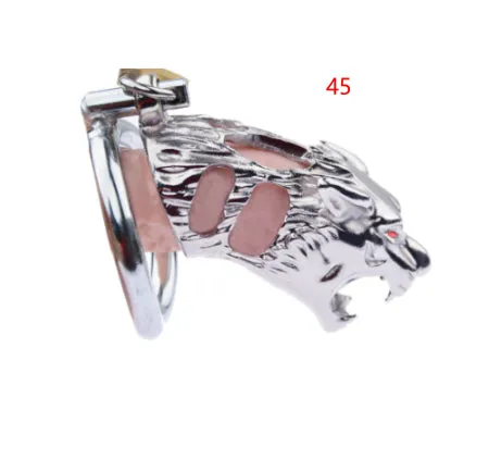 Yellow stainless steel chastity lock with tiger head hollow design, available in 40mm 45mm 50mm