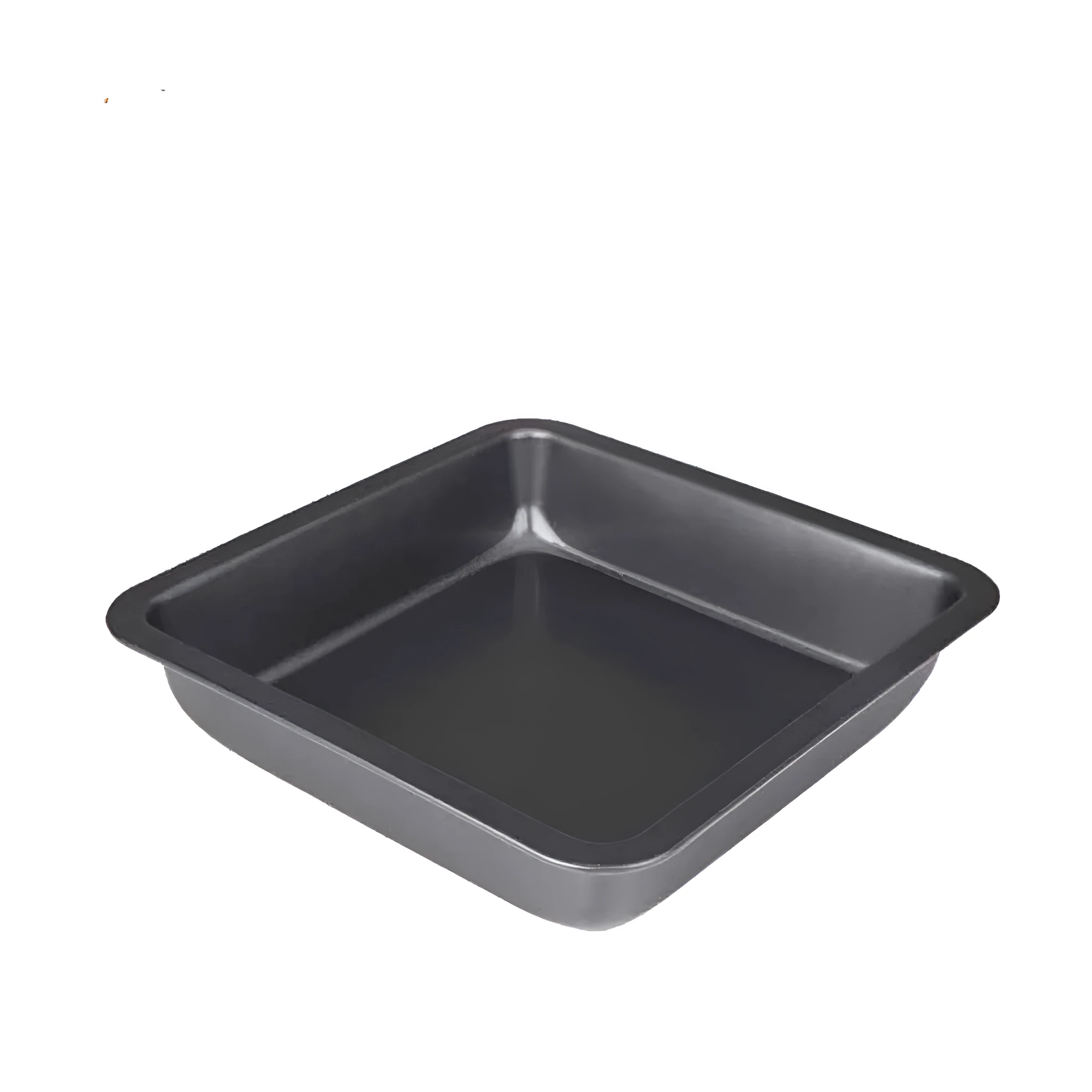 Square pizza baking pan in black finish with non-stick coating on carbon steel base