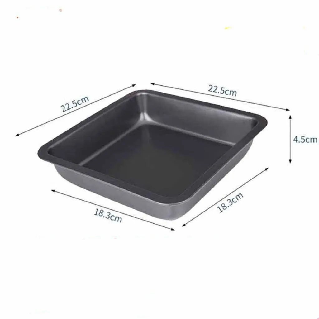 Square pizza baking pan in black finish with non-stick coating on carbon steel base