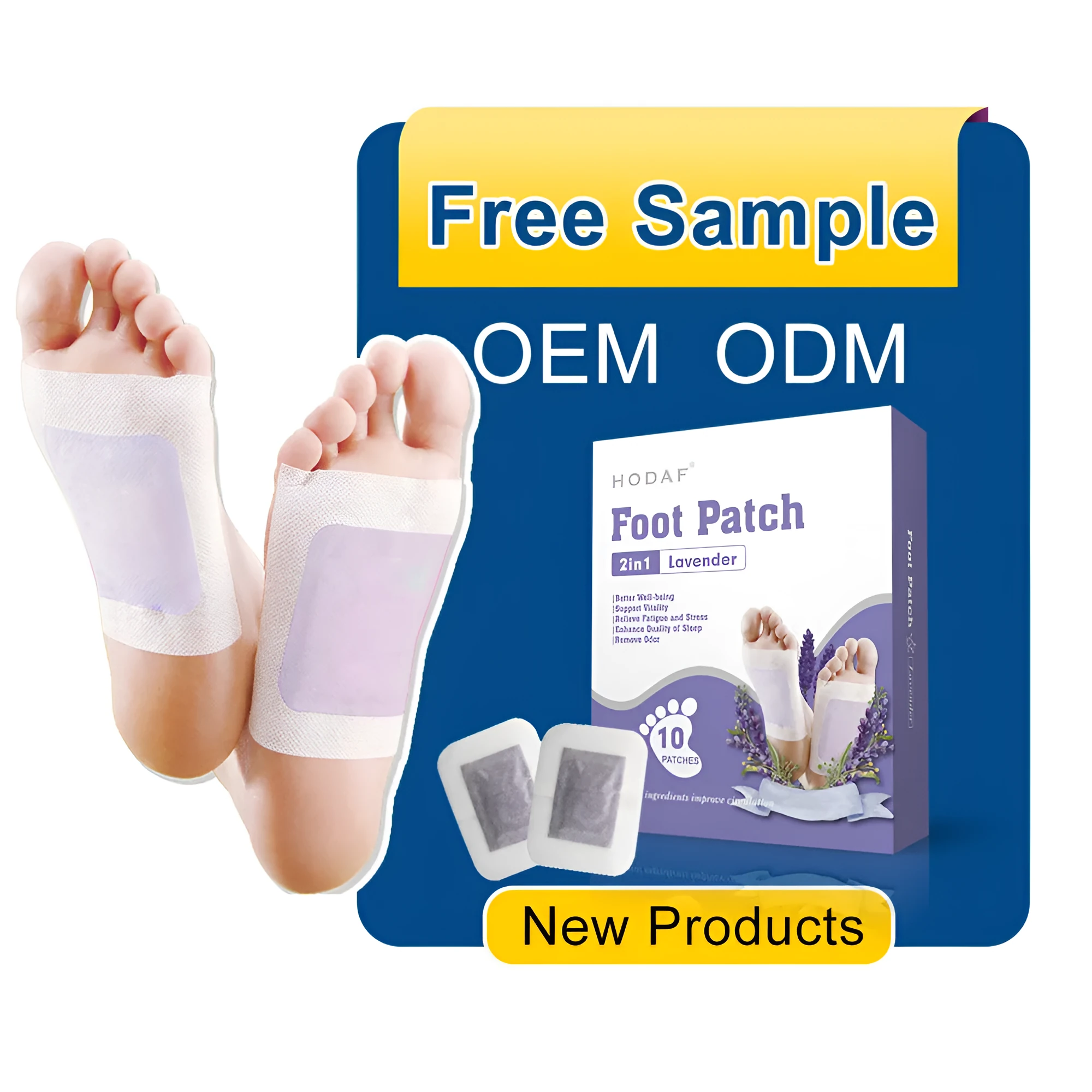 Wood vinegar foot patch with mint scent for adults, 10 pieces per box, placed on a foot sole.