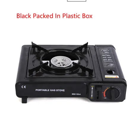Portable outdoor camping gas stove in black for hot pot and barbecue cooking