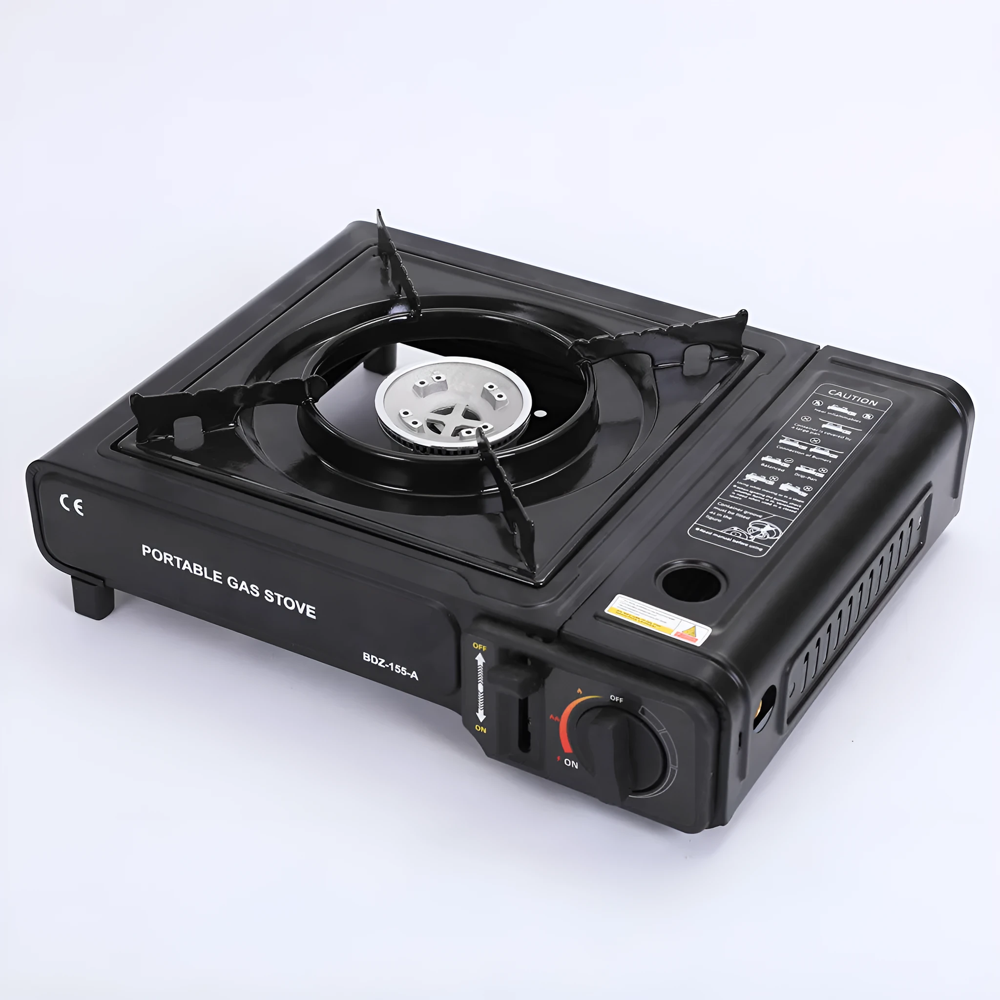 Portable outdoor camping gas stove in black for hot pot and barbecue cooking