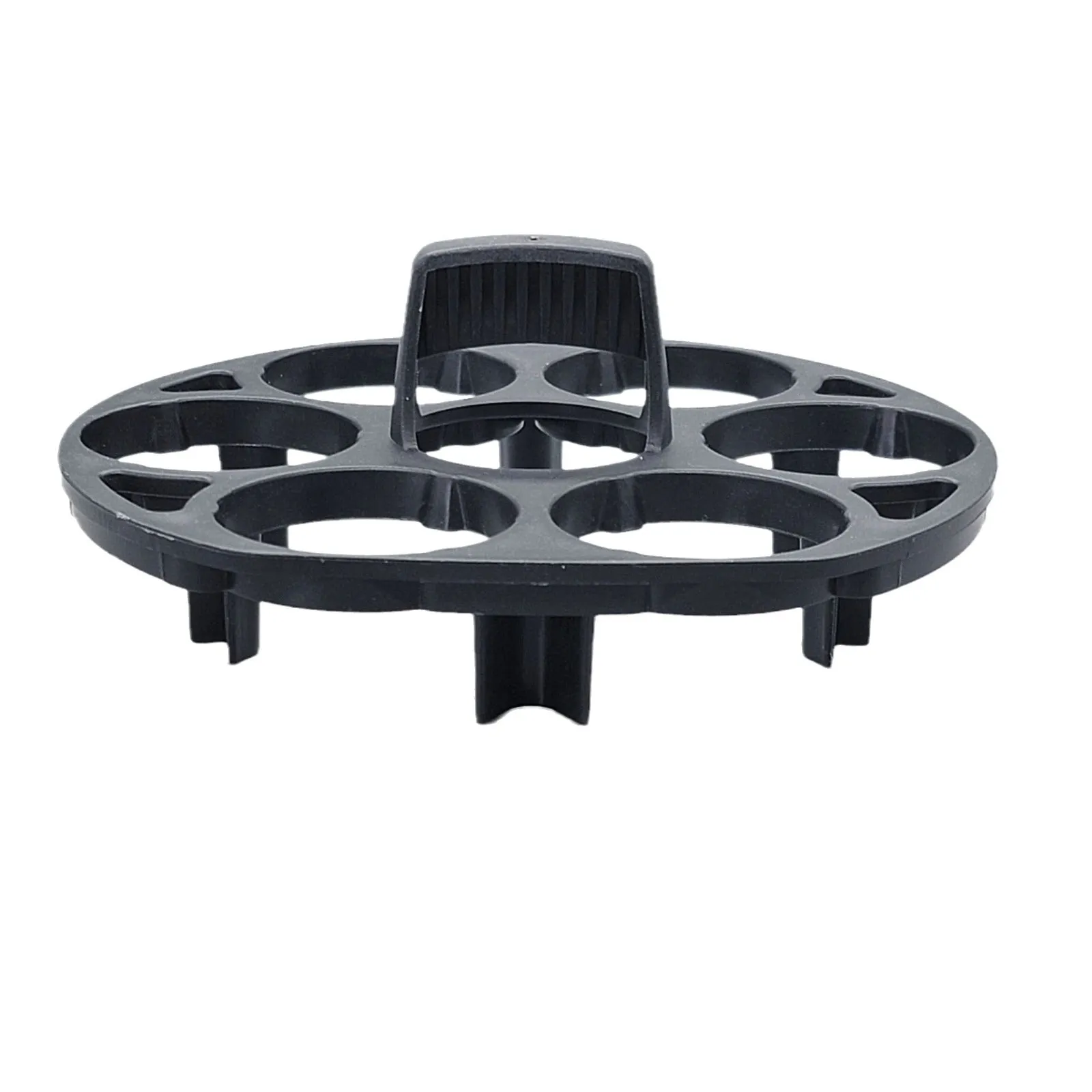 Black plastic egg holder basket with retainer function, dimensions 13.8 x 12.6 x 5.7 cm