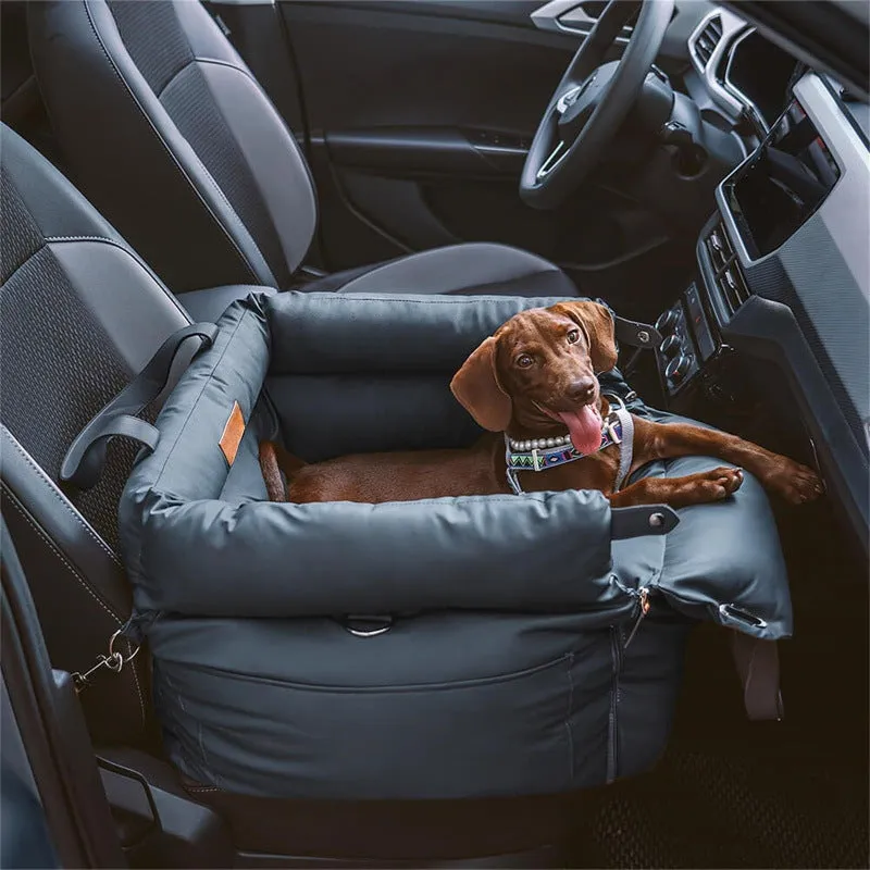 Green waterproof PU leather dog car nest with removable cover, dimensions 55cm by 50cm by 45cm.