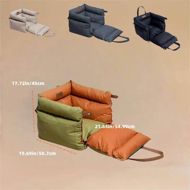 Green waterproof PU leather dog car nest with removable cover, dimensions 55cm by 50cm by 45cm.