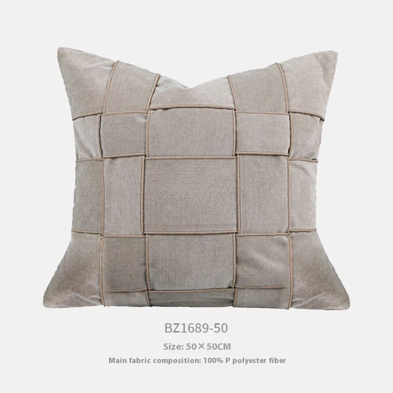 Square chenille woven sofa cushion in beige with textured surface, 50x50cm