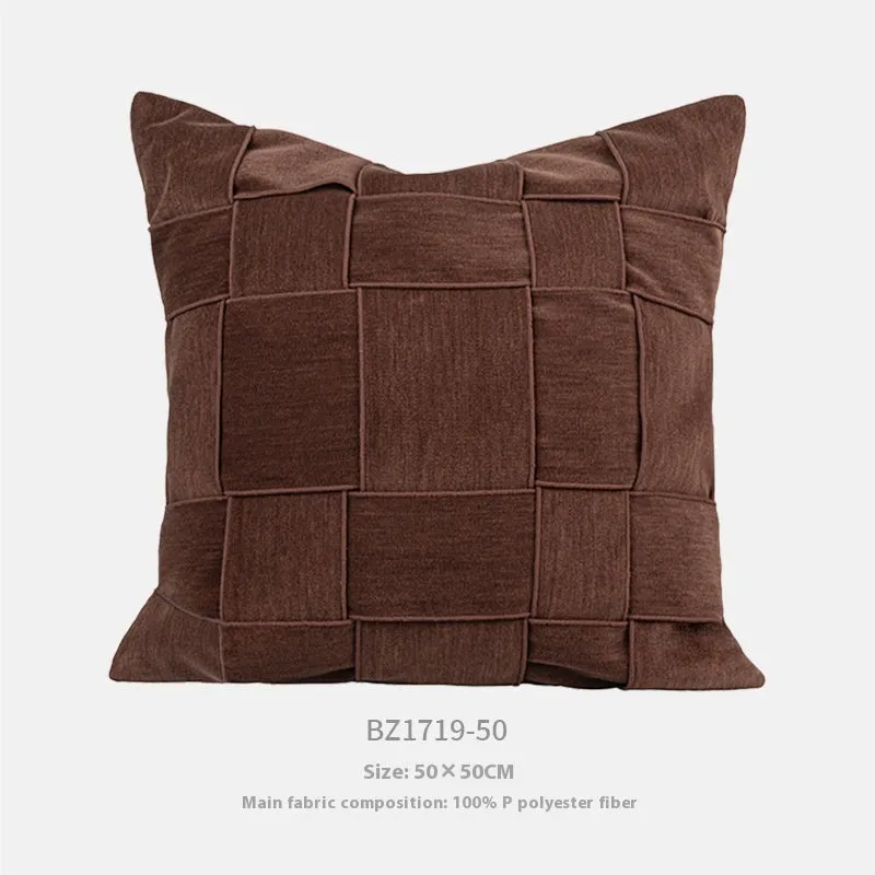 Square chenille woven sofa cushion in beige with textured surface, 50x50cm