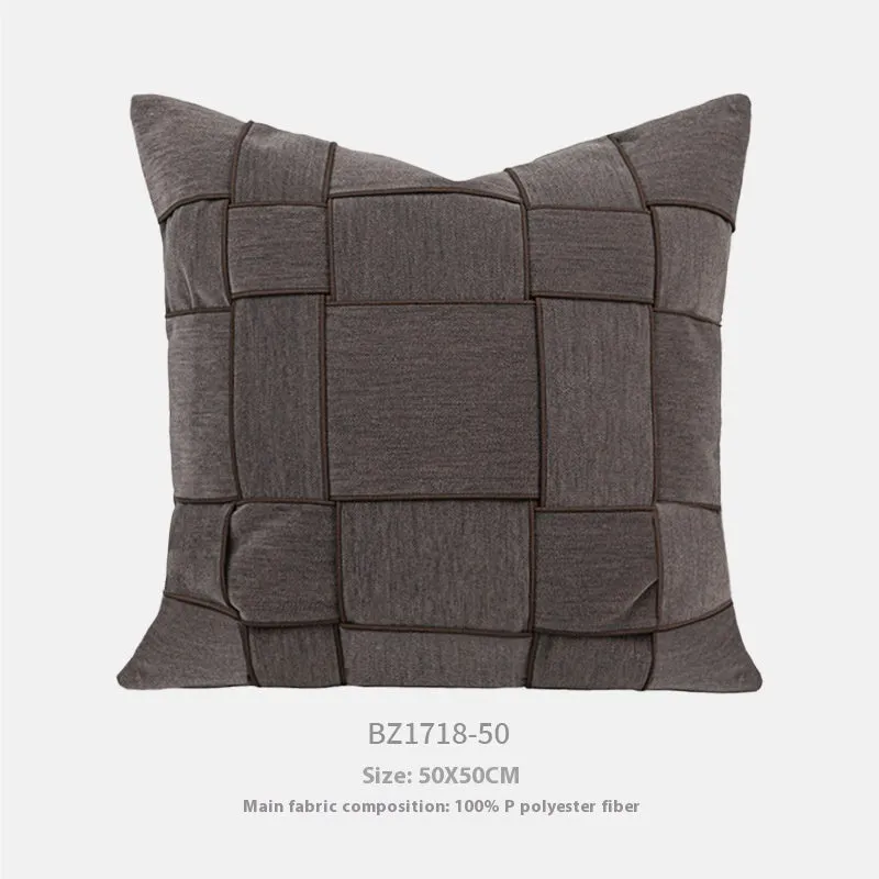 Square chenille woven sofa cushion in beige with textured surface, 50x50cm