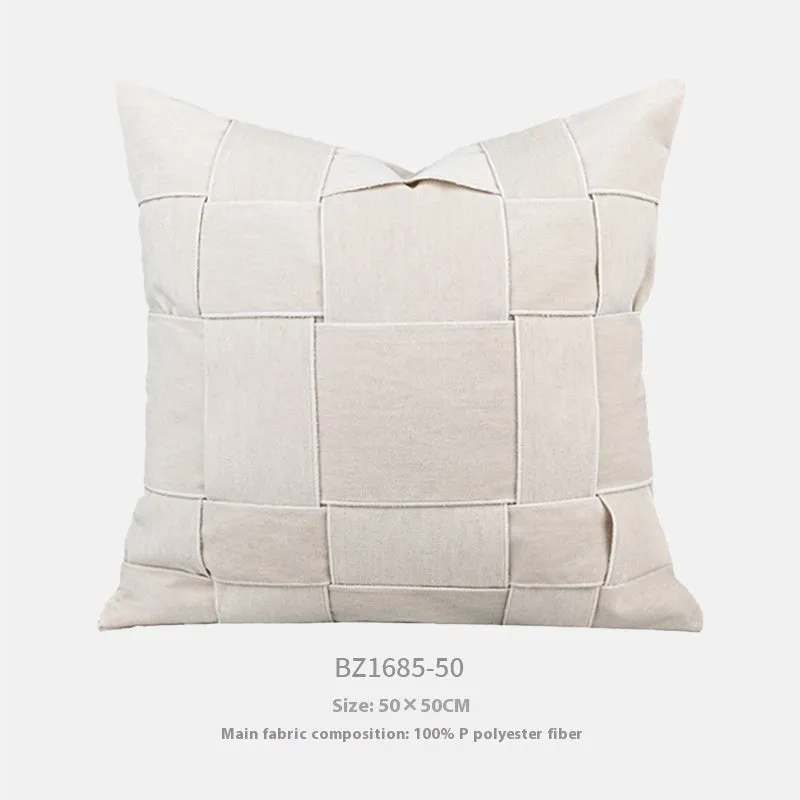 Square chenille woven sofa cushion in beige with textured surface, 50x50cm
