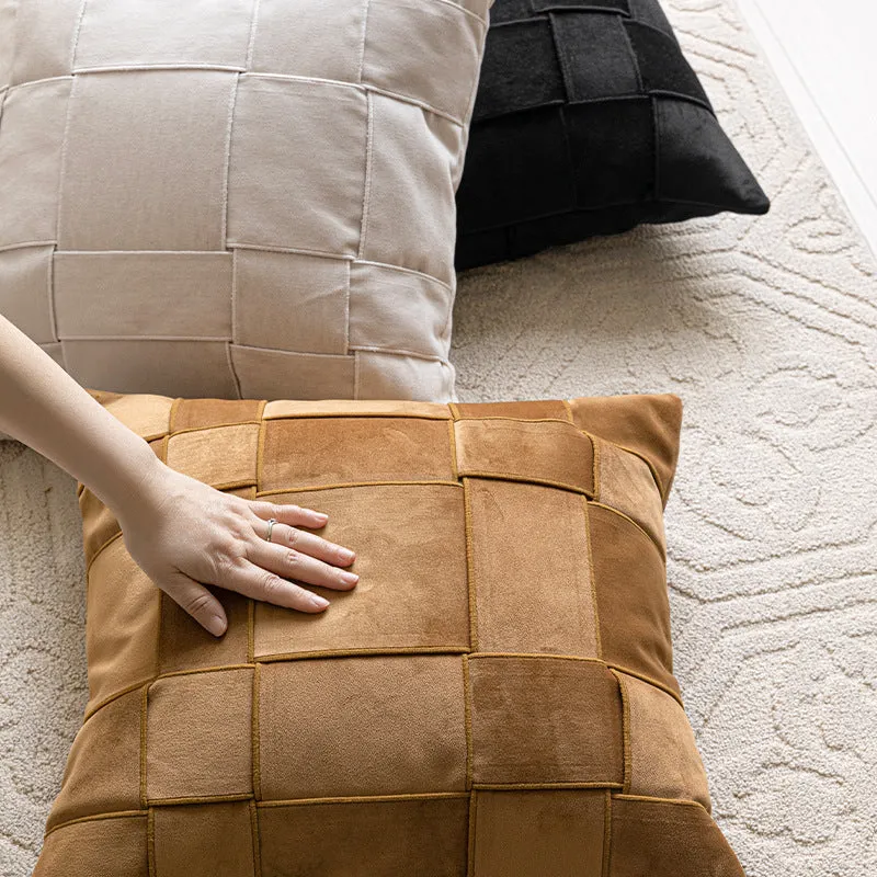 Square chenille woven sofa cushion in beige with textured surface, 50x50cm