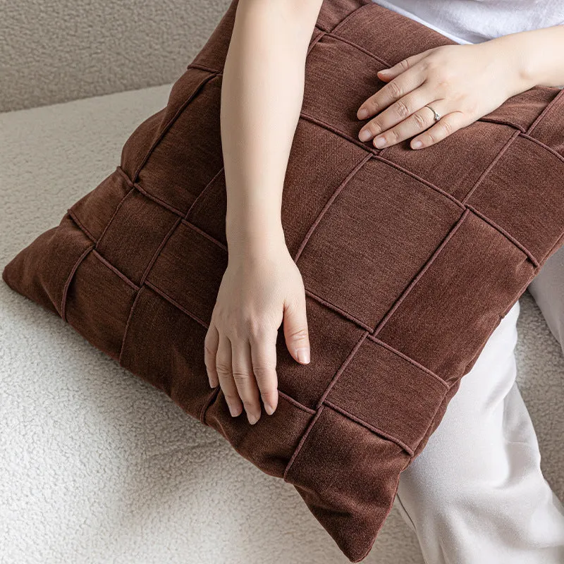 Square chenille woven sofa cushion in beige with textured surface, 50x50cm