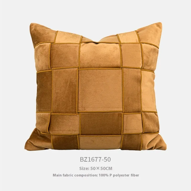 Square chenille woven sofa cushion in beige with textured surface, 50x50cm
