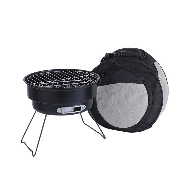 Small round folding ice stove with grill mesh and barbecue grill for 1-2 people.