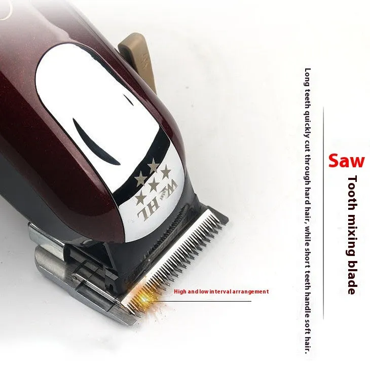 Charging hair clippers with stainless steel cutter head and EU, UK, US plug adapters for adults and children