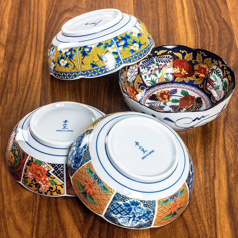 Japanese retro ceramic 4-inch bowl with peony pattern and underglaze finish