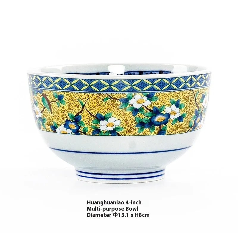 Japanese retro ceramic 4-inch bowl with peony pattern and underglaze finish