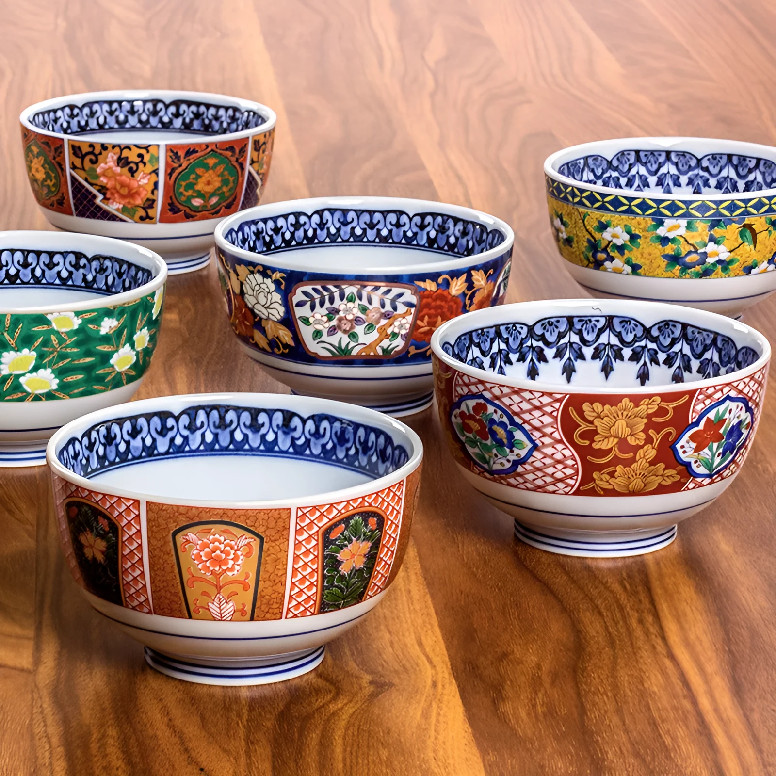 Japanese retro ceramic 4-inch bowl with peony pattern and underglaze finish