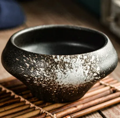 Japanese ceramic tall soup bowl with underglaze colour pattern, microwave-safe porcelain