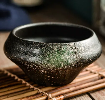 Japanese ceramic tall soup bowl with underglaze colour pattern, microwave-safe porcelain