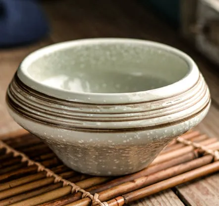 Japanese ceramic tall soup bowl with underglaze colour pattern, microwave-safe porcelain
