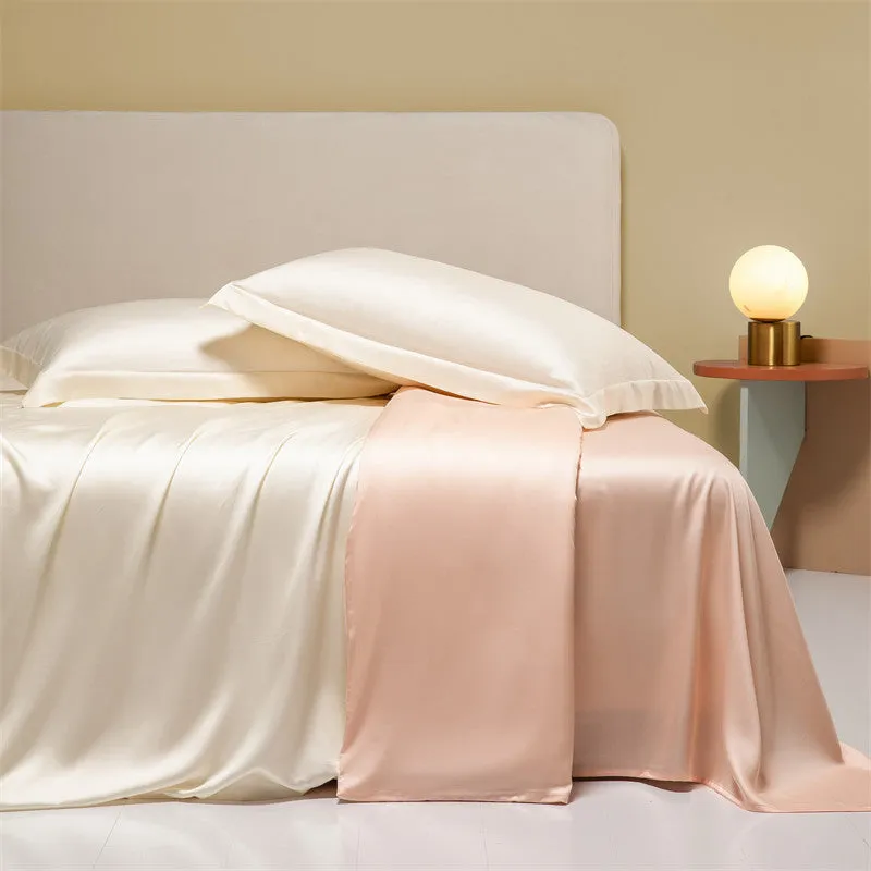 Luxury Lenzing Tencel duvet cover and pillowcase set in Aurora Blue colour on a modern bed.